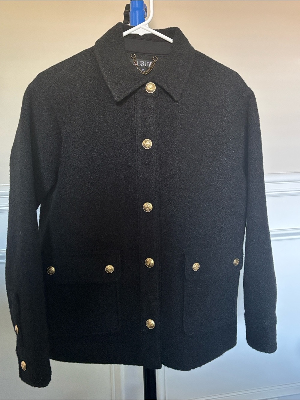 J. Crew Black Wool Pea Coat with Gold Buttons